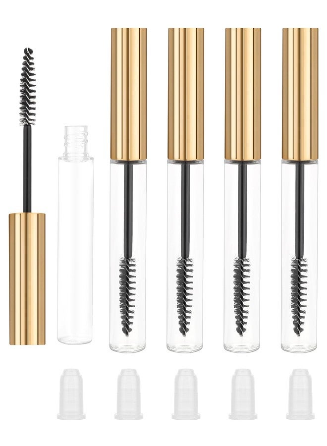 Larrel 5PCS Empty Mascara Tube and Eyelash Wand, 10ml Eyelash Cream Container Bottle, Clear Mascara Containers, Eyelash-Wands with Tube for Castor Oil, Eyebrow Growth Serum and Coconut Oil (Gold) - Image 1